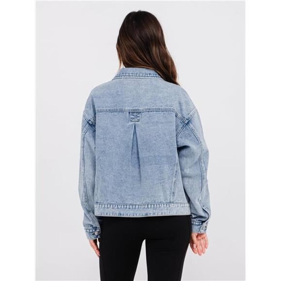 Womens Oversized Jean Jacket Casual Long Sleeve Button Down Denim - Picture 5 of 7